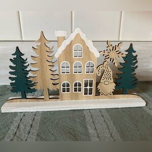 Wood die cut Winter scene with Gnome